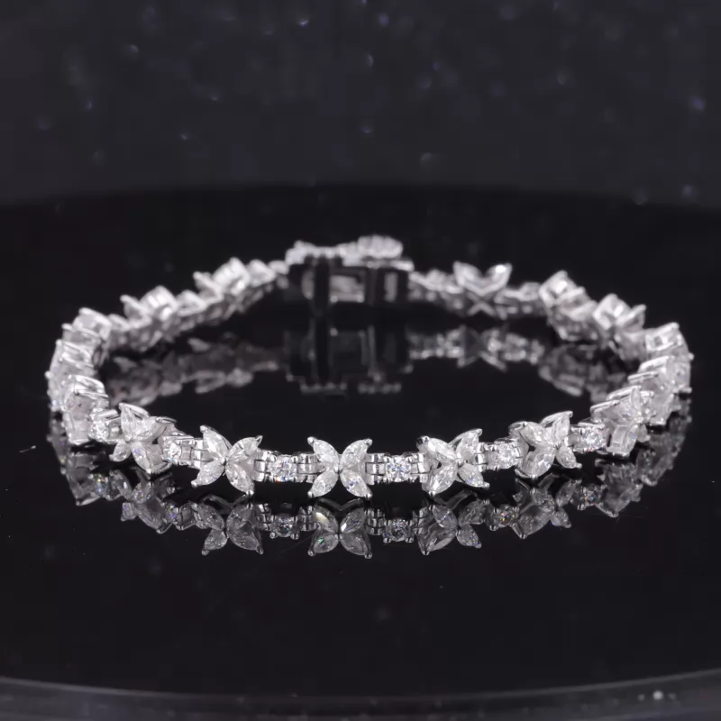 3×1.5mm Marquise Cut Moissanite & 2mm Round Brilliant Cut Moissanite 14K White Gold Tennis Bracelet