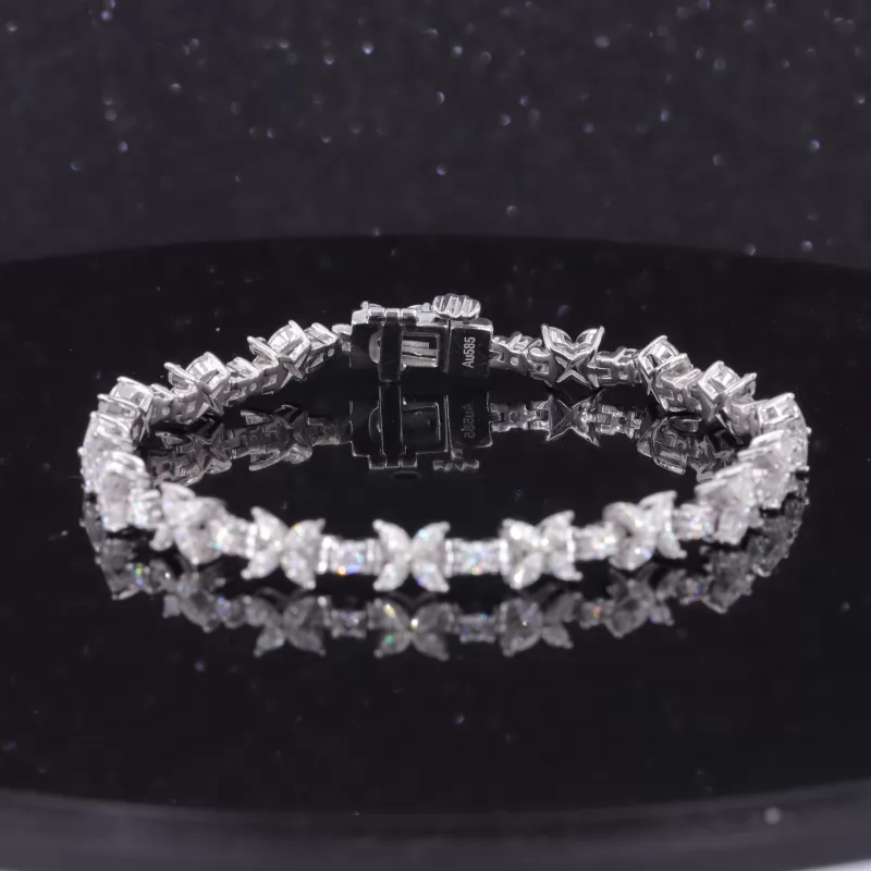 3×1.5mm Marquise Cut Moissanite & 2mm Round Brilliant Cut Moissanite 14K White Gold Tennis Bracelet