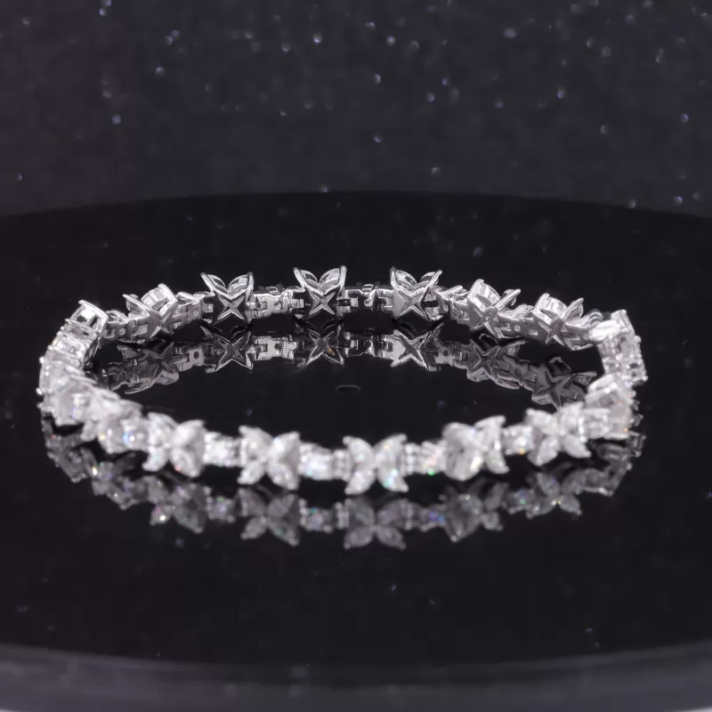 3×1.5mm Marquise Cut Moissanite & 2mm Round Brilliant Cut Moissanite 14K White Gold Tennis Bracelet