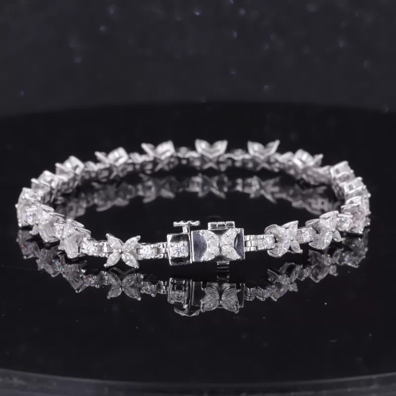 3×1.5mm Marquise Cut Moissanite & 2mm Round Brilliant Cut Moissanite 14K White Gold Tennis Bracelet