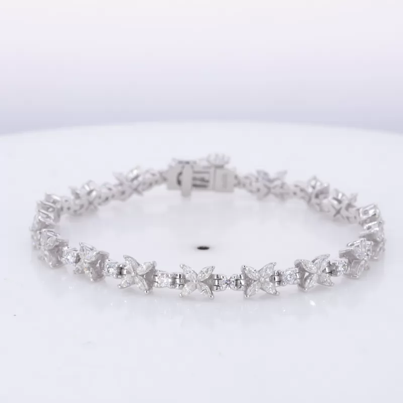 3×1.5mm Marquise Cut Moissanite & 2mm Round Brilliant Cut Moissanite 14K White Gold Tennis Bracelet