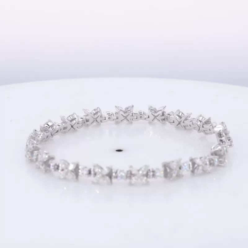 3×1.5mm Marquise Cut Moissanite & 2mm Round Brilliant Cut Moissanite 14K White Gold Tennis Bracelet