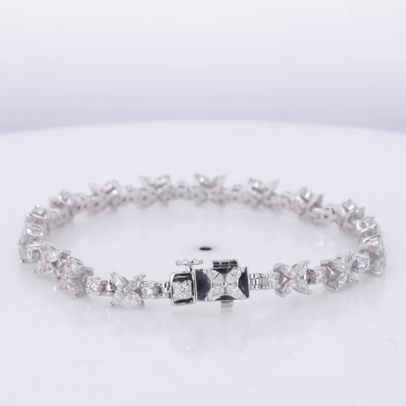 3×1.5mm Marquise Cut Moissanite & 2mm Round Brilliant Cut Moissanite 14K White Gold Tennis Bracelet