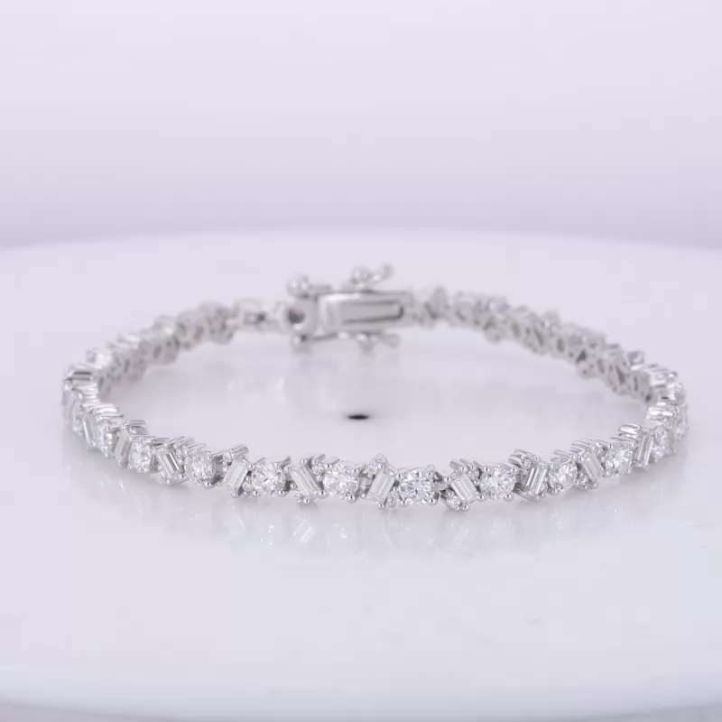 3×1.5mm Baguette Step Cut Moissanite & 3mm Round Brilliant Cut Moissanite Tennis Bracelets