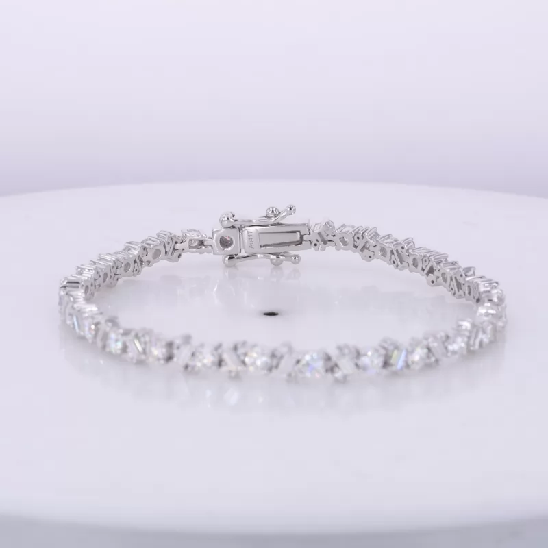 3×1.5mm Baguette Step Cut Moissanite & 3mm Round Brilliant Cut Moissanite Tennis Bracelets