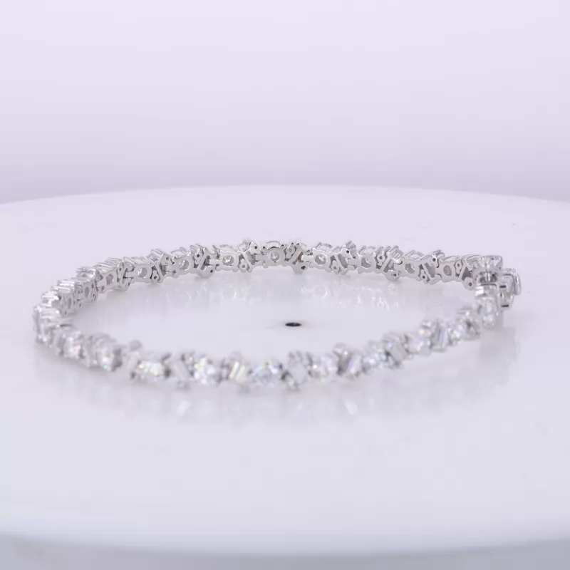 3×1.5mm Baguette Step Cut Moissanite & 3mm Round Brilliant Cut Moissanite Tennis Bracelets