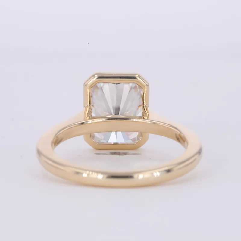 8×10mm Radiant Cut Moissanite Bezel Set 10K Yellow Gold Solitaire Engagement Ring