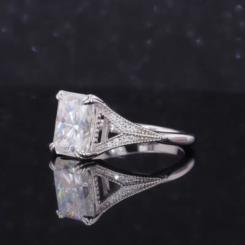 9.5×7.5mm Radiant Cut Moissanite S925 Sterling Silver Channel Set Engagement Ring