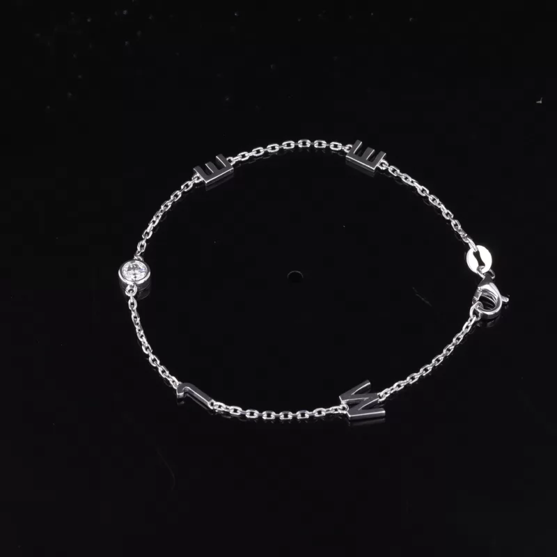 3.5mm Round Brilliant Cut Moissanite Bezel Set 14K White Gold Diamond Bracelet