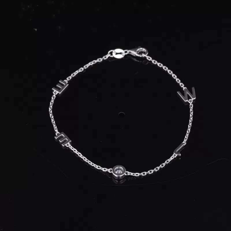 3.5mm Round Brilliant Cut Moissanite Bezel Set 14K White Gold Diamond Bracelet