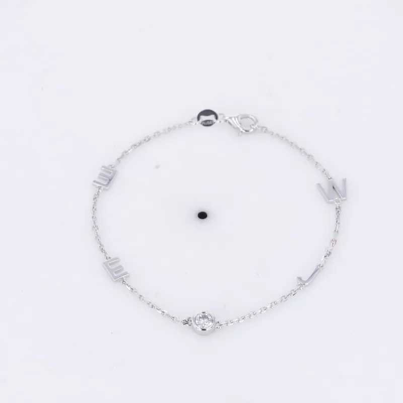 3.5mm Round Brilliant Cut Moissanite Bezel Set 14K White Gold Diamond Bracelet