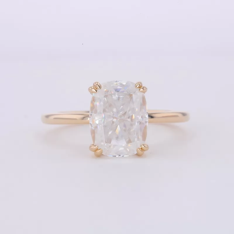 8.5×11mm Long Cushion Shape Crushed Ice Cut Moissanite 14K Yellow Gold Double Prongs Set Solitaire Engagement Ring