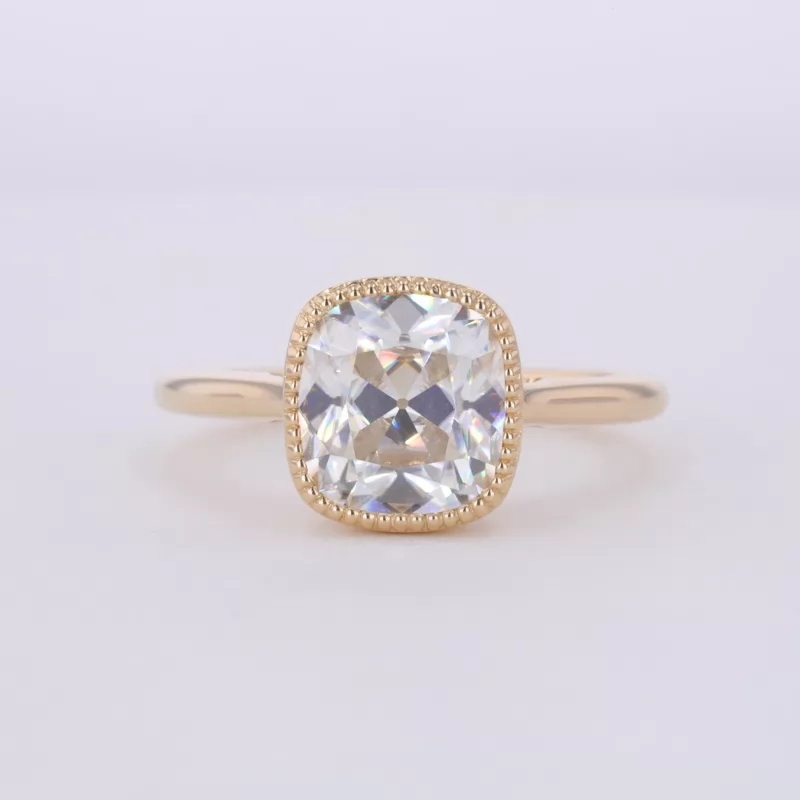 8.5×9mm Cushion Cut Moissanite Bezel Set 10K Yellow Gold Solitaire Engagement Ring