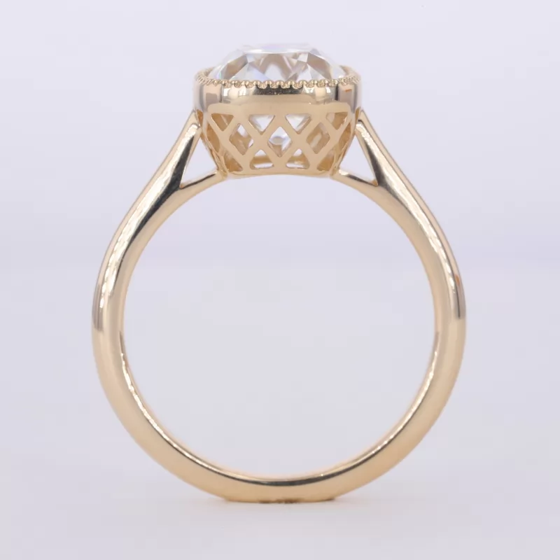 8.5×9mm Cushion Cut Moissanite Bezel Set 10K Yellow Gold Solitaire Engagement Ring