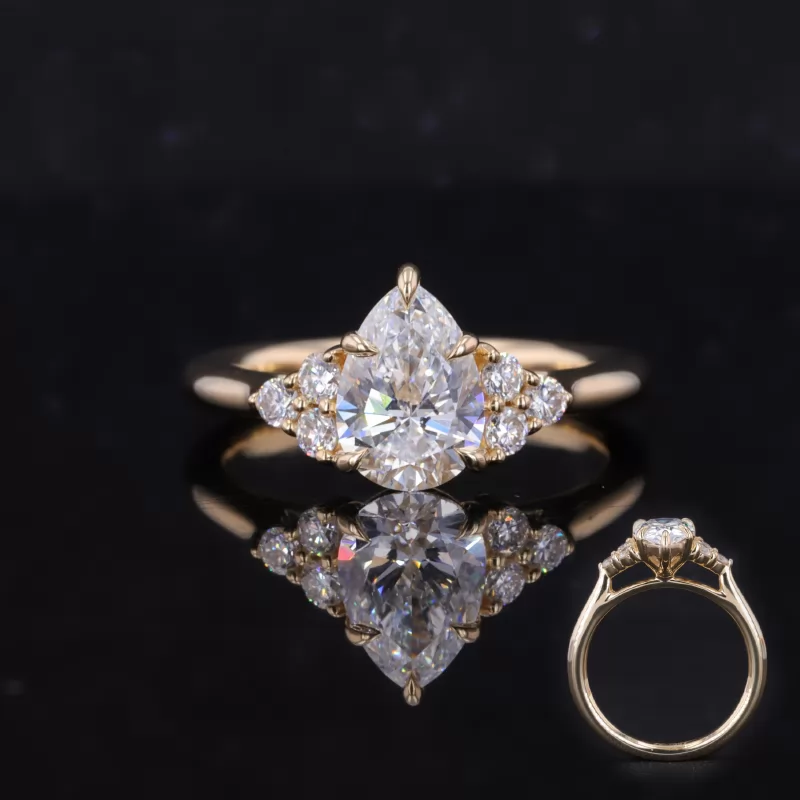 Pear Cut Lab Grown Diamond With Side Lab Grown Diamond 14K Yellow Gold Engagement Ring