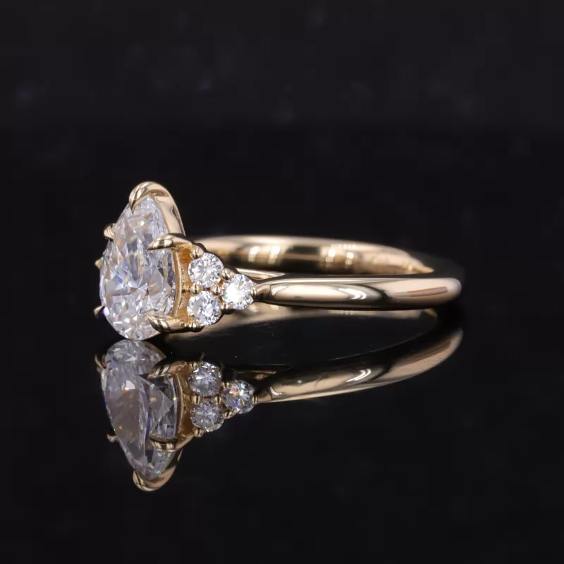 Pear Cut Lab Grown Diamond With Side Lab Grown Diamond 14K Yellow Gold Engagement Ring