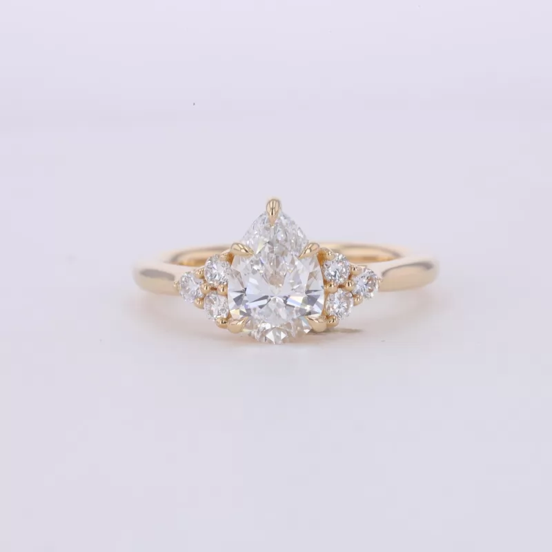 Pear Cut Lab Grown Diamond With Side Lab Grown Diamond 14K Yellow Gold Engagement Ring