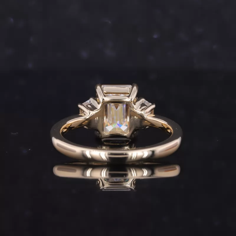 6×8mm Octagon Emerald Cut Moissanite 14K Yellow Gold Three Stone Engagement Ring