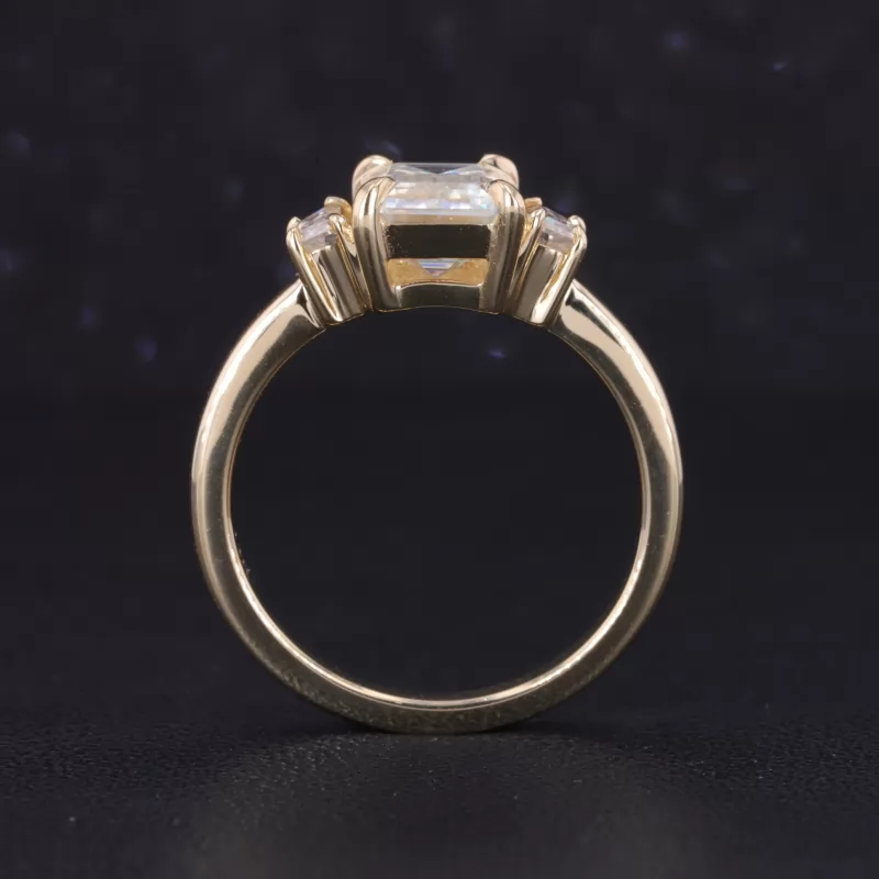 6×8mm Octagon Emerald Cut Moissanite 14K Yellow Gold Three Stone Engagement Ring