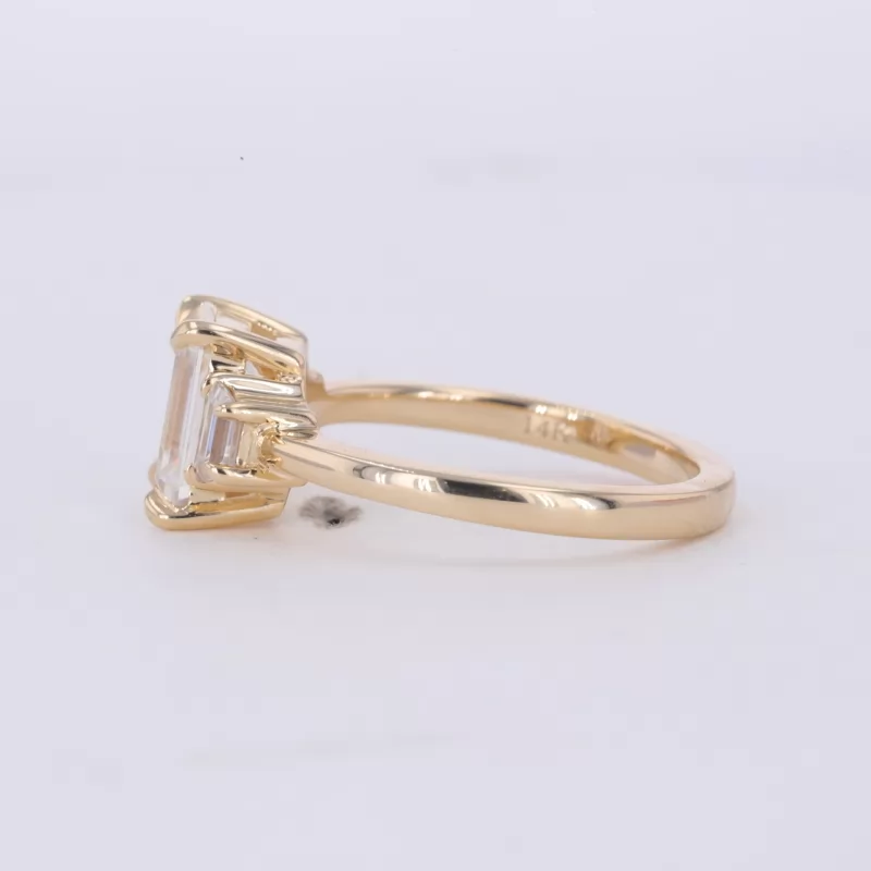 6×8mm Octagon Emerald Cut Moissanite 14K Yellow Gold Three Stone Engagement Ring