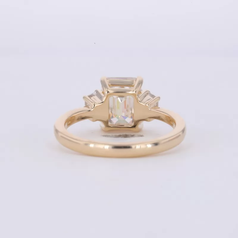 6×8mm Octagon Emerald Cut Moissanite 14K Yellow Gold Three Stone Engagement Ring
