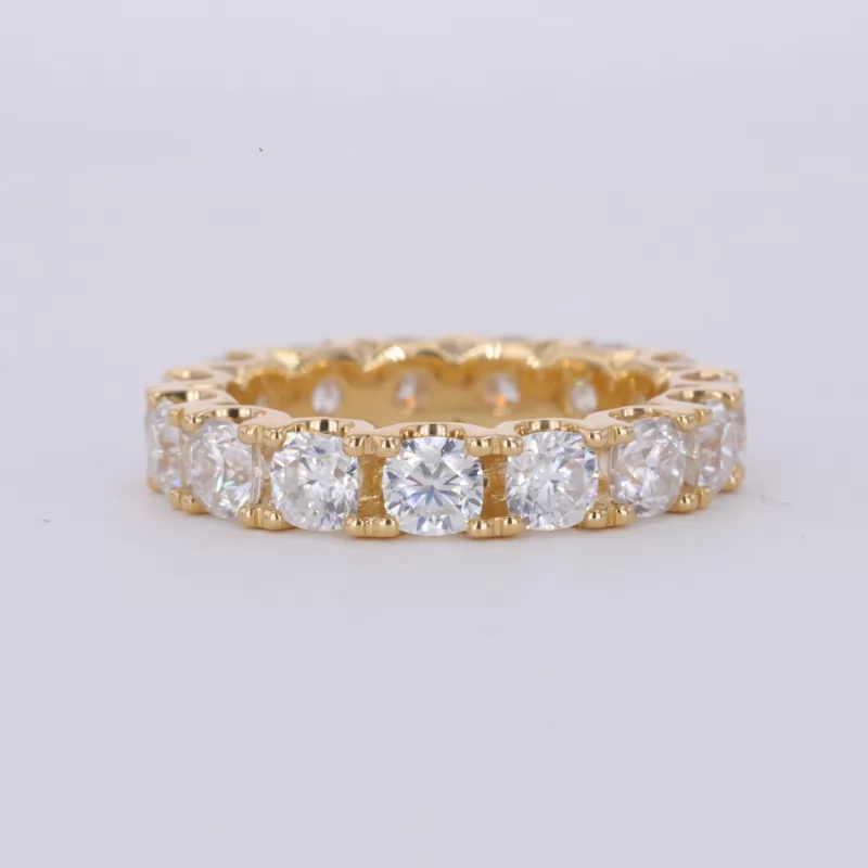 3.5×3.5mm Cushion Cut Moissanite 18K Yellow Gold Diamond Eternity Ring