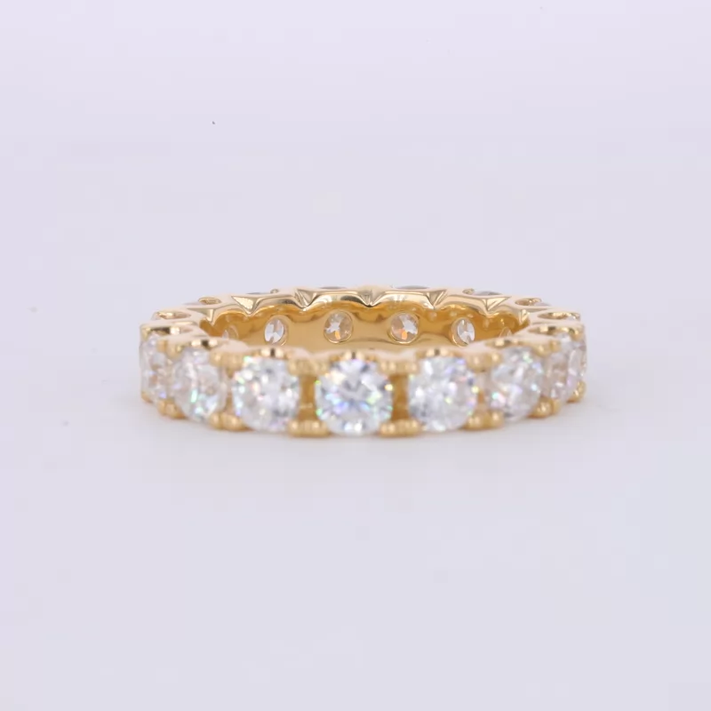 3.5×3.5mm Cushion Cut Moissanite 18K Yellow Gold Diamond Eternity Ring