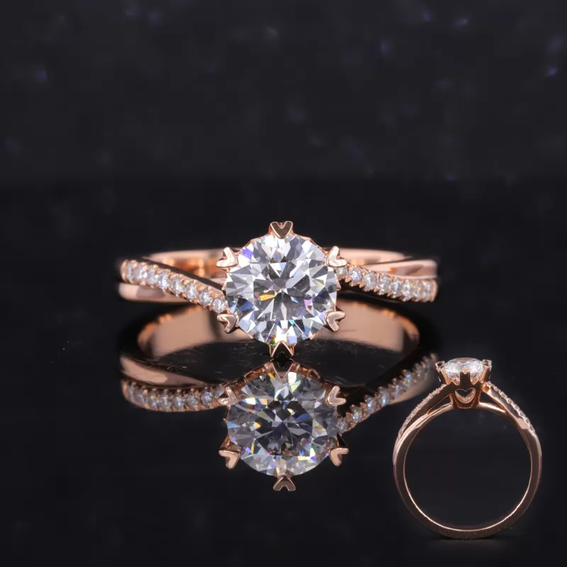 6.45mm Round Brilliant Cut Lab Grown Diamond 18K Rose Gold Pave Engagement Ring