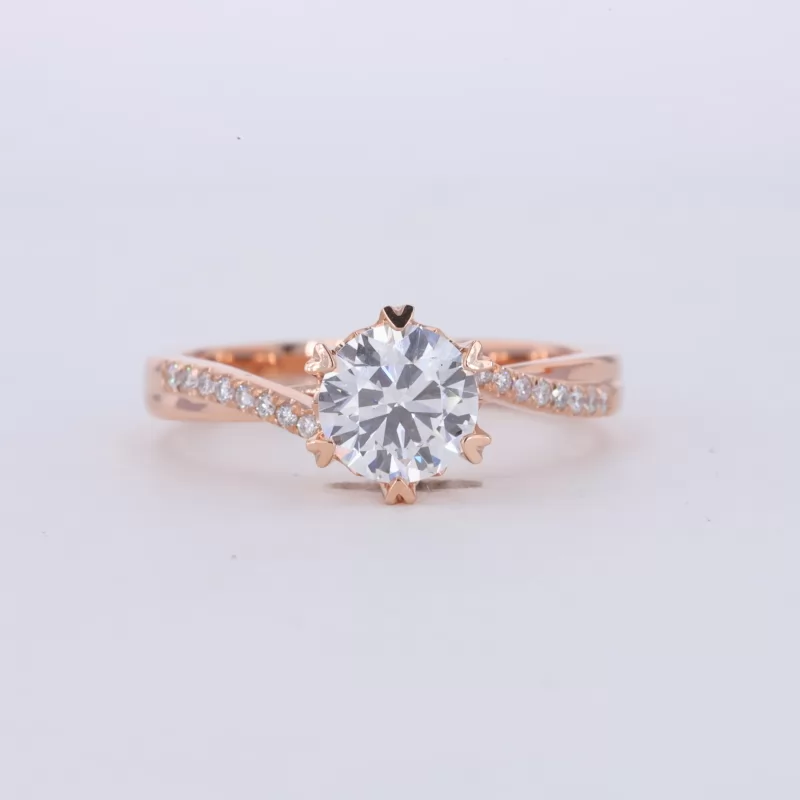 6.45mm Round Brilliant Cut Lab Grown Diamond 18K Rose Gold Pave Engagement Ring