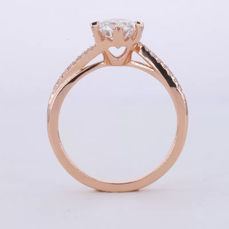 6.45mm Round Brilliant Cut Lab Grown Diamond 18K Rose Gold Pave Engagement Ring