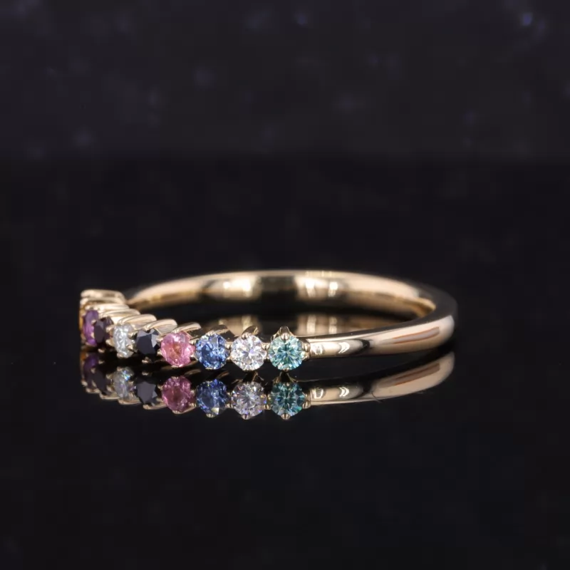 2mm Round Brilliant Cut Colour Gemstones 10K Yellow Gold Ten Stone Diamond Ring