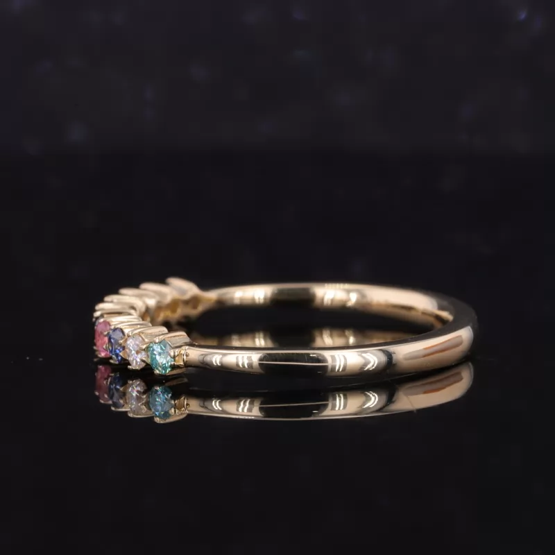 2mm Round Brilliant Cut Colour Gemstones 10K Yellow Gold Ten Stone Diamond Ring
