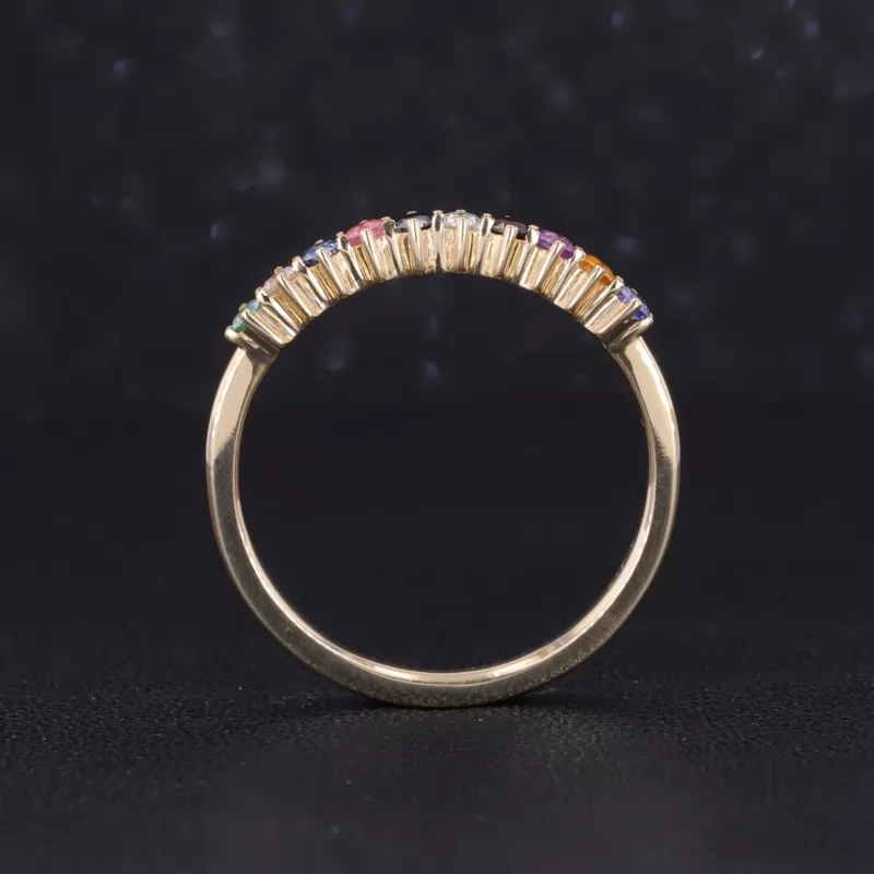 2mm Round Brilliant Cut Colour Gemstones 10K Yellow Gold Ten Stone Diamond Ring