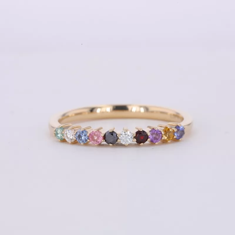 2mm Round Brilliant Cut Colour Gemstones 10K Yellow Gold Ten Stone Diamond Ring