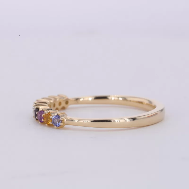 2mm Round Brilliant Cut Colour Gemstones 10K Yellow Gold Ten Stone Diamond Ring