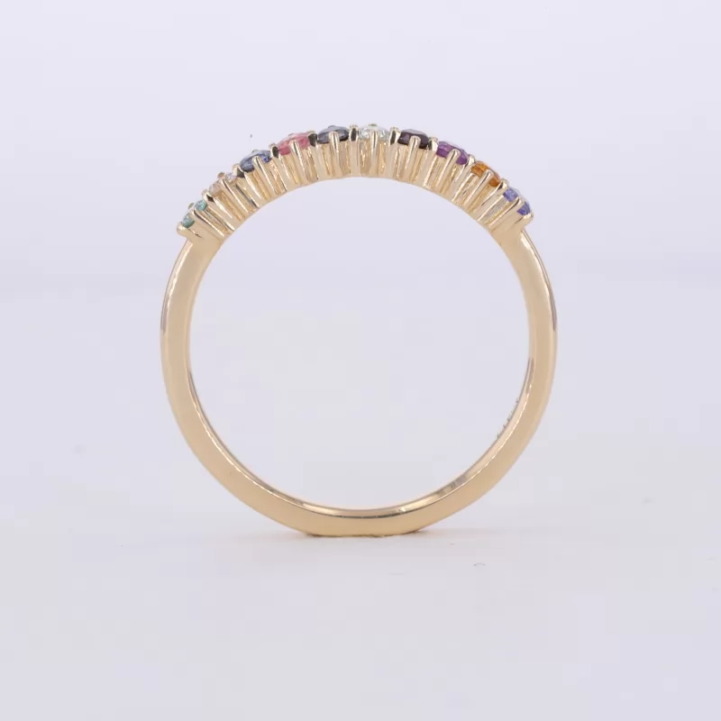 2mm Round Brilliant Cut Colour Gemstones 10K Yellow Gold Ten Stone Diamond Ring