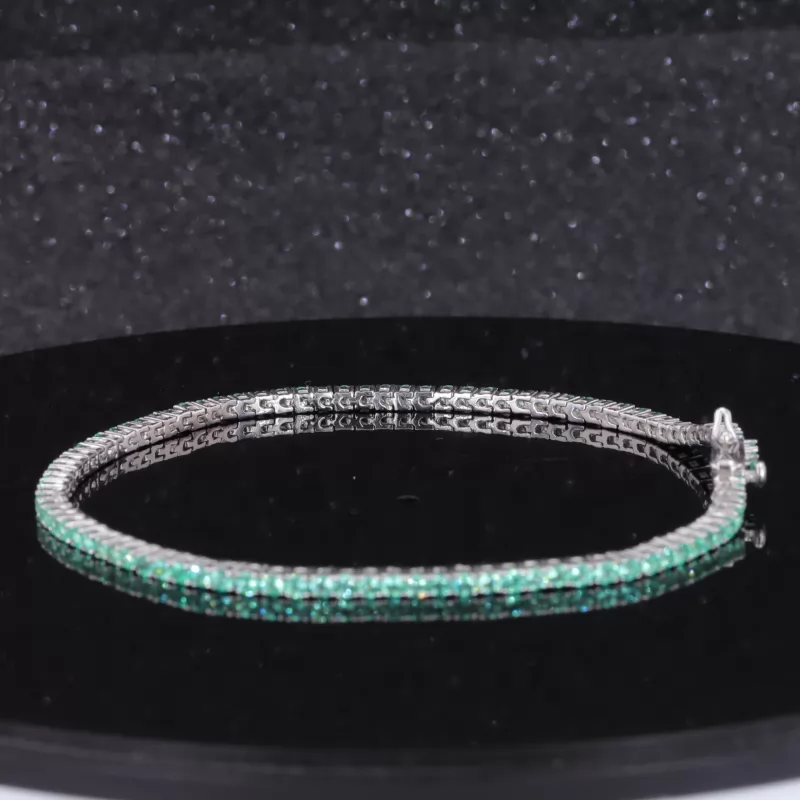 2mm Round Brilliant Cut Green Moissanite S925 Sterling Silver Tennis Bracelet