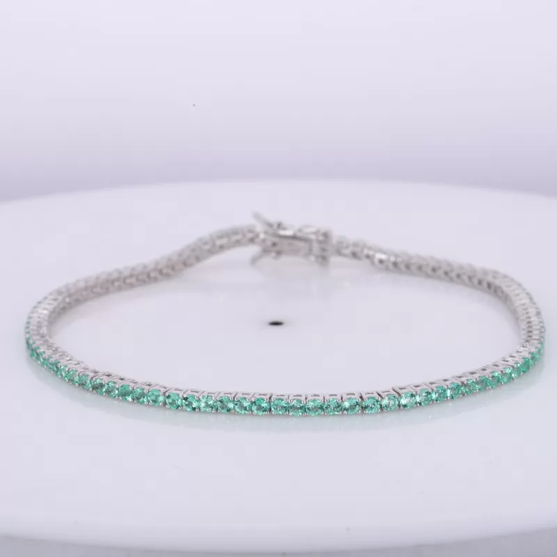 2mm Round Brilliant Cut Green Moissanite S925 Sterling Silver Tennis Bracelet