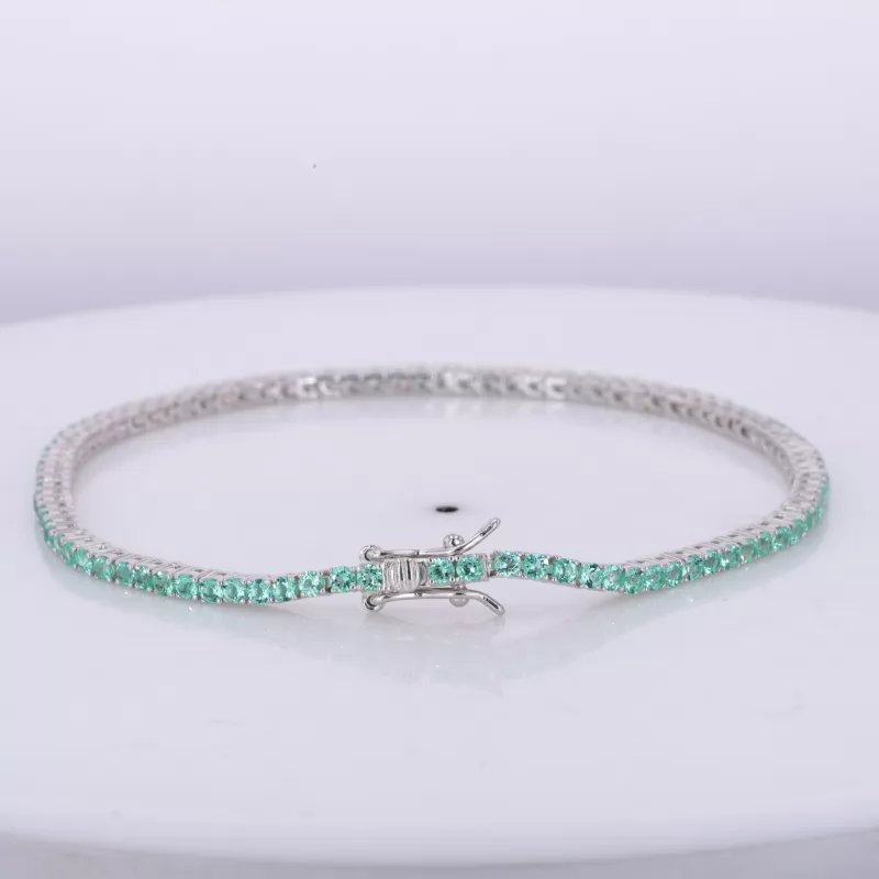 2mm Round Brilliant Cut Green Moissanite S925 Sterling Silver Tennis Bracelet