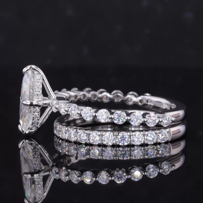 5×10mm Marquise Cut Moissanite 9K White Gold Stackable Rings