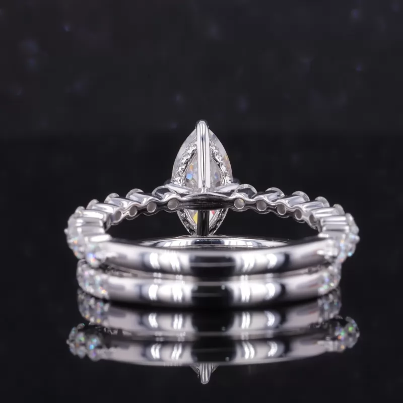 5×10mm Marquise Cut Moissanite 9K White Gold Stackable Rings