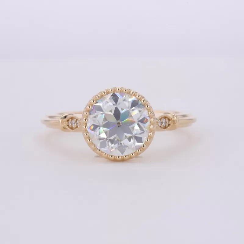 8.5mm Round Brilliant Cut Moissanite 10K Yellow Gold Channel Set Engagement Ring