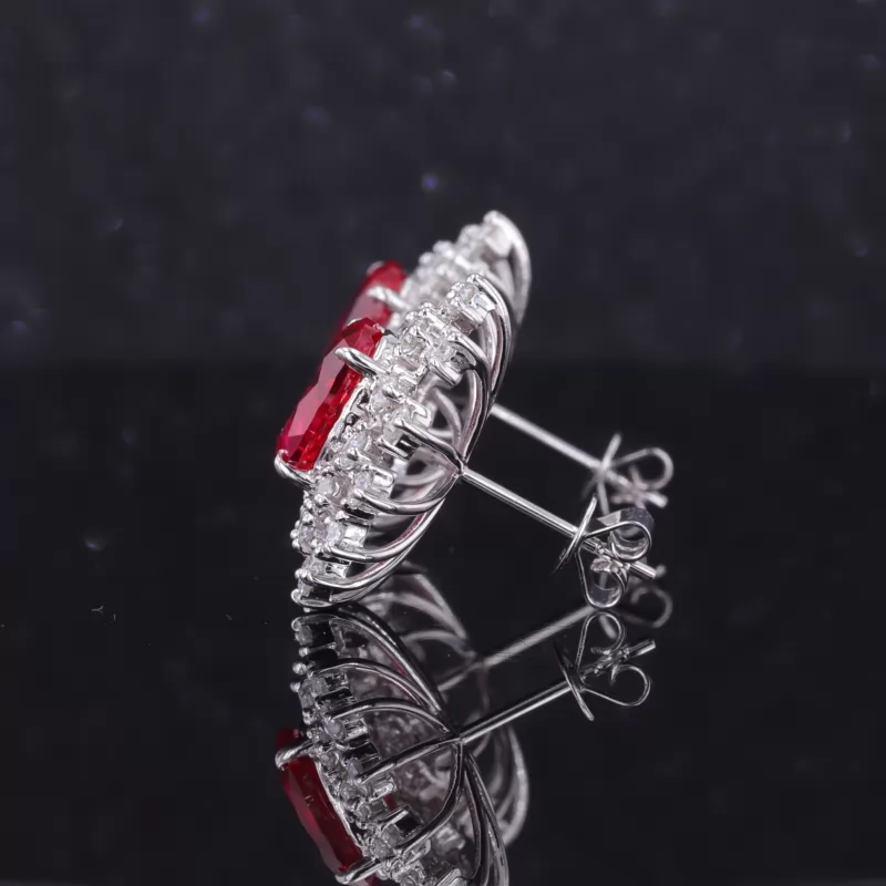 7×9mm Oval Cut Lab Grown Ruby 14K White Gold Diamond Stud Earrings