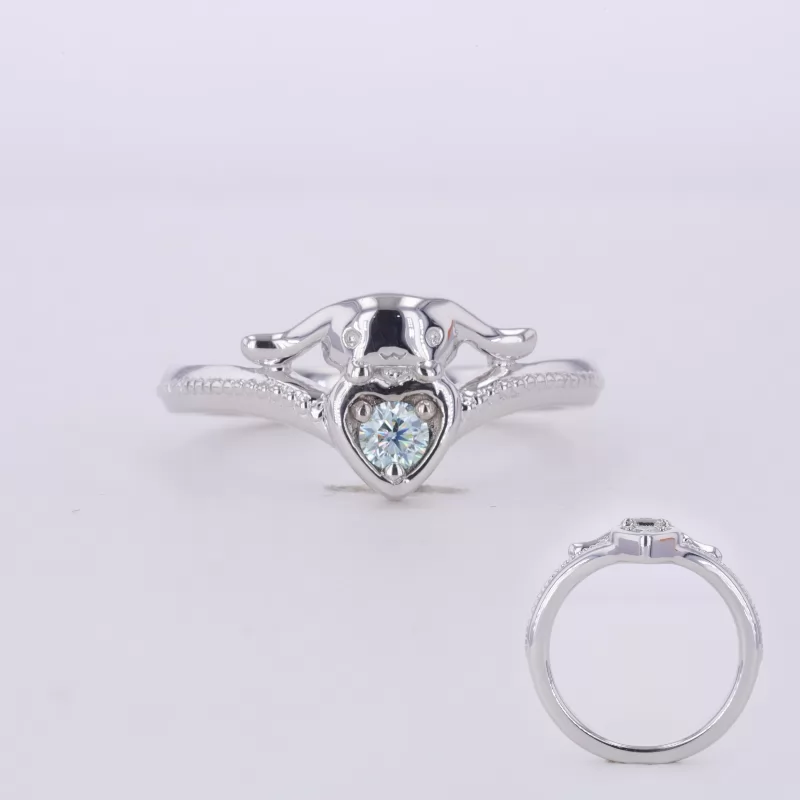 3mm Round Brilliant Cut Blue Moissanite S925 Sterling Silver Fancy Shape Design Solitaire Engagement Ring