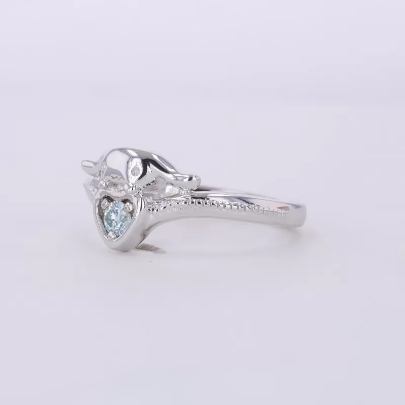 3mm Round Brilliant Cut Blue Moissanite S925 Sterling Silver Fancy Shape Design Solitaire Engagement Ring