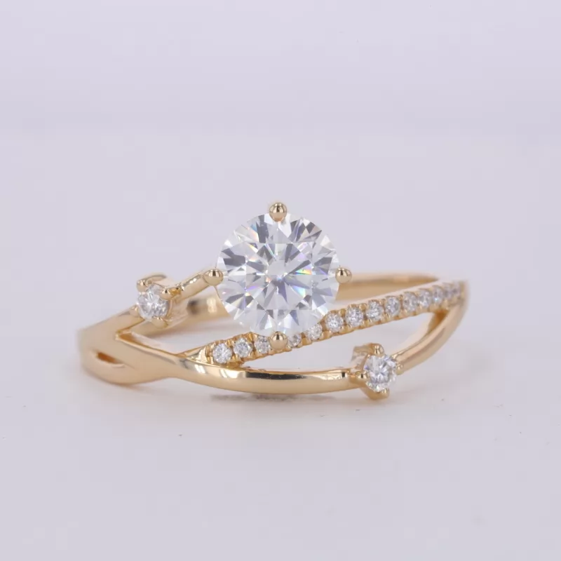 6.5mm Round Brilliant Cut Moissanite 14K Yellow Gold Vintage Engagement Ring