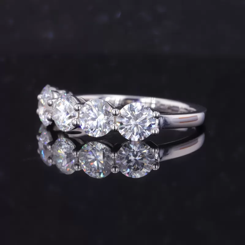 5.3mm Round Brilliant Cut Lab Grown Diamond 18K White Gold Five Stone Diamond Ring