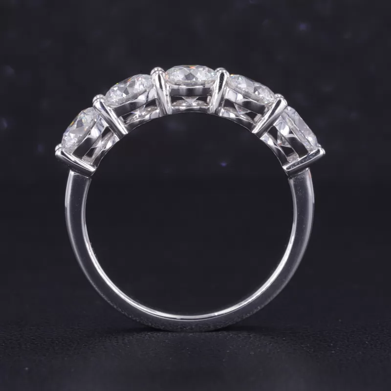 5.3mm Round Brilliant Cut Lab Grown Diamond 18K White Gold Five Stone Diamond Ring