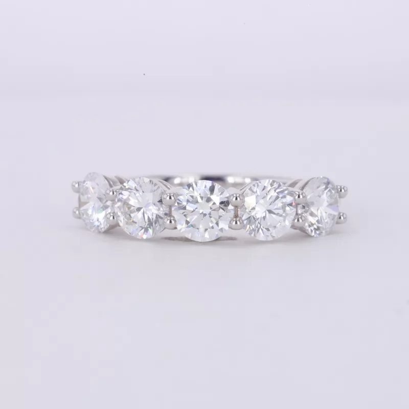 5.3mm Round Brilliant Cut Lab Grown Diamond 18K White Gold Five Stone Diamond Ring