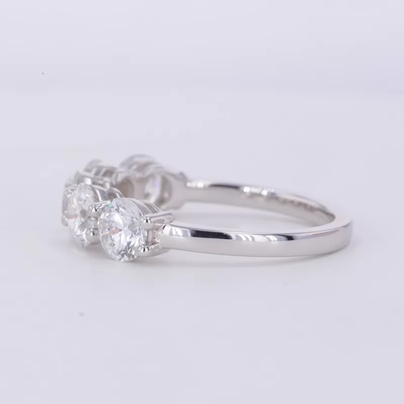 5.3mm Round Brilliant Cut Lab Grown Diamond 18K White Gold Five Stone Diamond Ring
